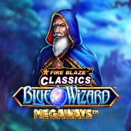 Official Slots logo: Fire Blaze Blue Wizard Megaways by Rarestone Gaming at Robocat Casino